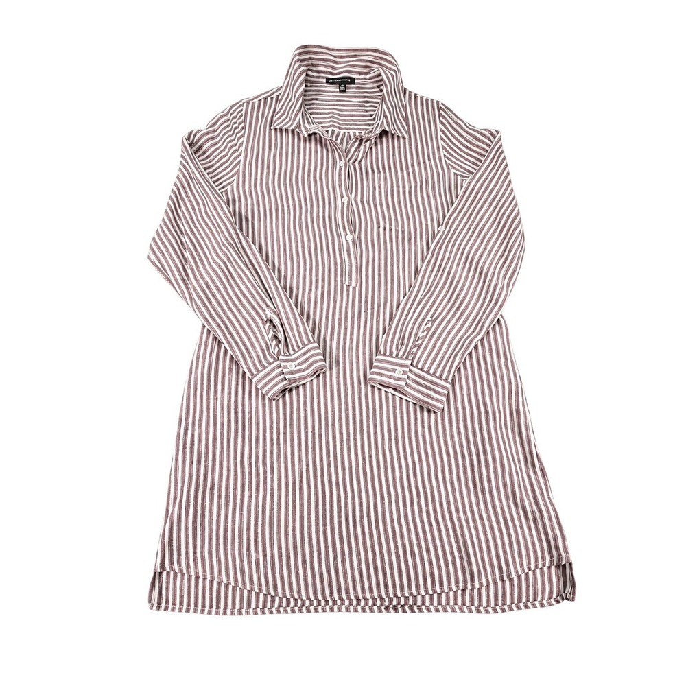 Saks Fifth Avenue Striped Shirt Dress Womens Large Red Pink White‎  Long Sleeve